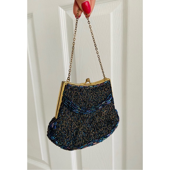 Vintage Navy Blue Small Evening Beaded Bag - Picture 3 of 6